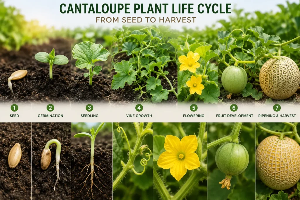 Cantaloupe Plant Life Cycle Seed to Harvest Guide